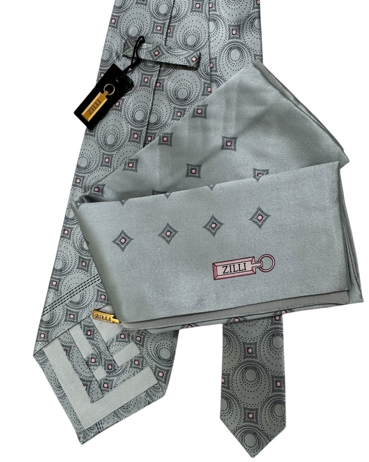 Zilli Tie & Matching Pocket Square Set Gray SALE