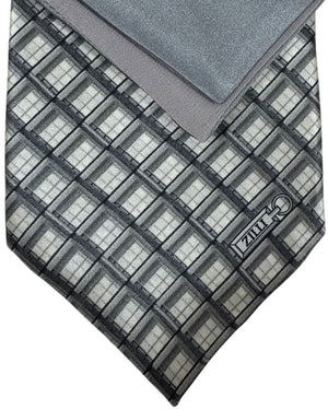 Zilli Tie & Matching Pocket Square Set Gray Design