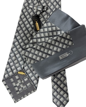 Zilli Tie & Matching Pocket Square Set Gray Design