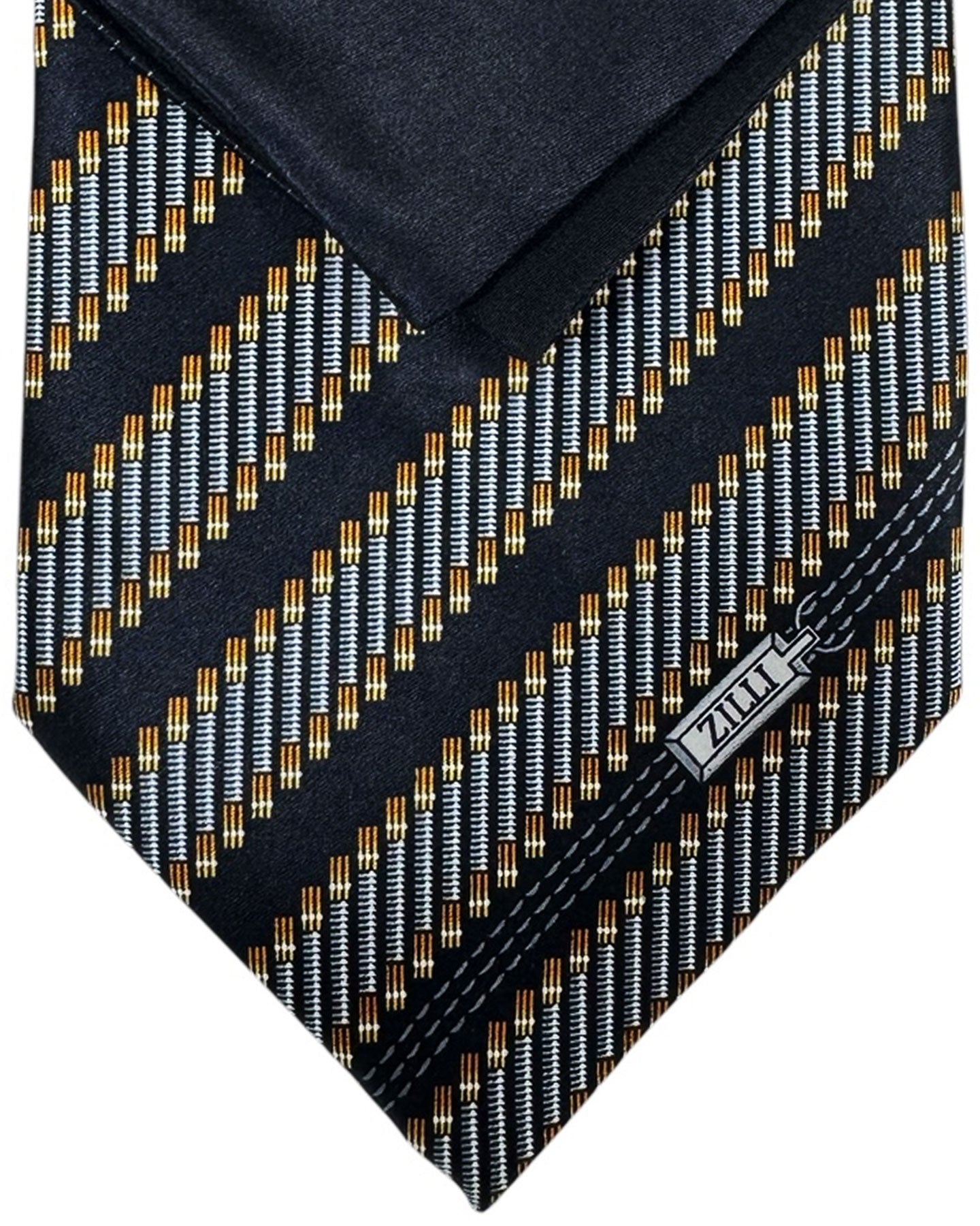 Zilli Tie & Matching Pocket Square Set Charcoal Gray Striped Design