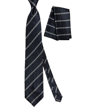 Zilli Tie & Matching Pocket Square Set Charcoal Gray Stripes