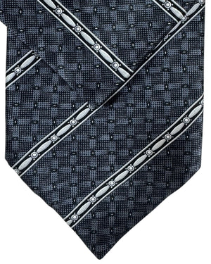 Zilli Tie & Matching Pocket Square Set Charcoal Gray Stripes