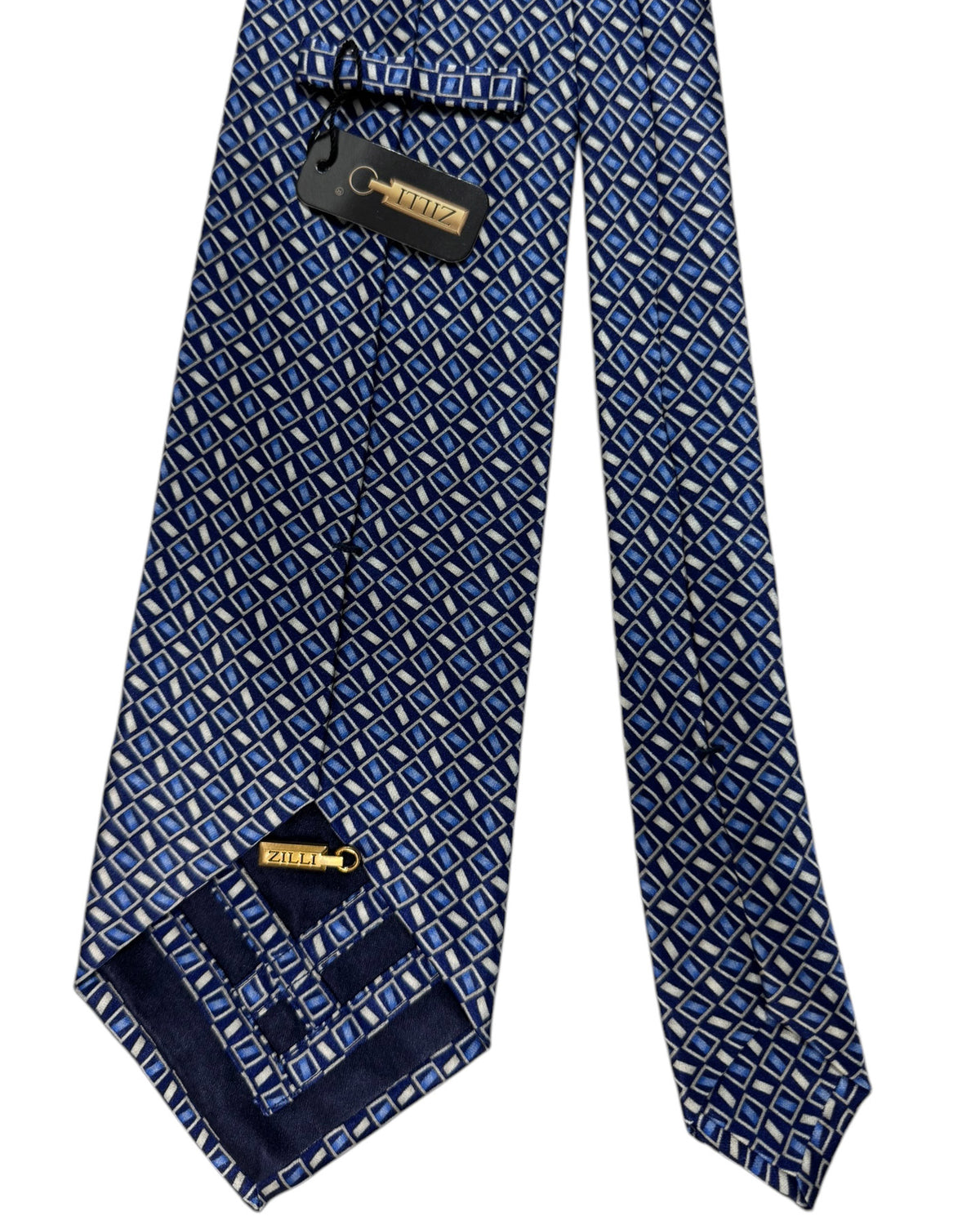 Zilli Silk Tie Blue Geometric Design - Wide Necktie