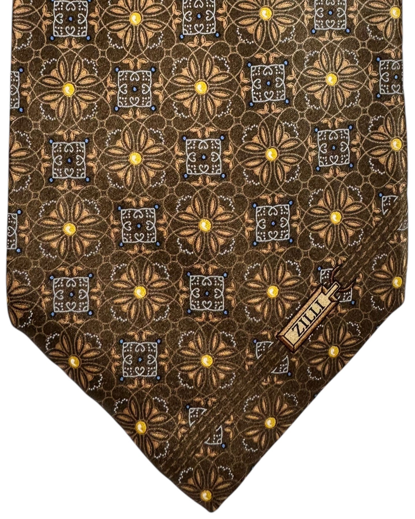 Zilli Necktie Brown Floral Motif - Luxury Wide Tie