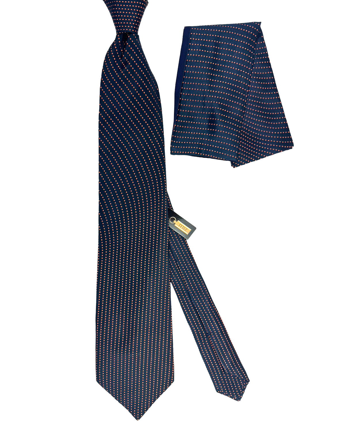 Zilli Silk Tie & Matching Pocket Square Set Midnight Blue 