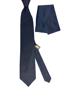 Zilli Silk Tie & Matching Pocket Square Set Midnight Blue 