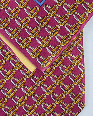 Zilli Tie & Matching Pocket Square Set Purple Gold Interlocking Ring Pattern SALE