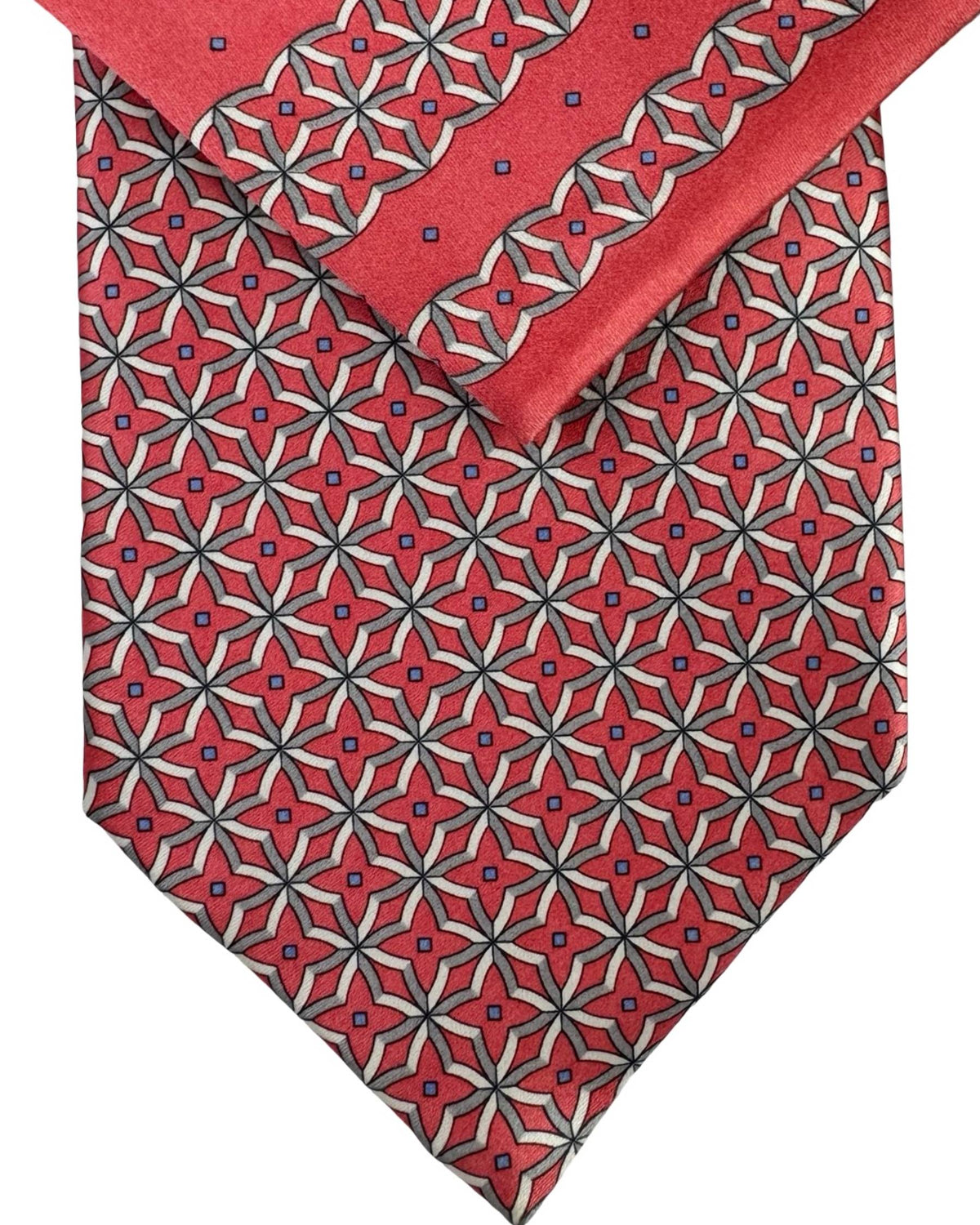 Zilli Silk Tie & Matching Pocket Square Set Pink Grey Star Design