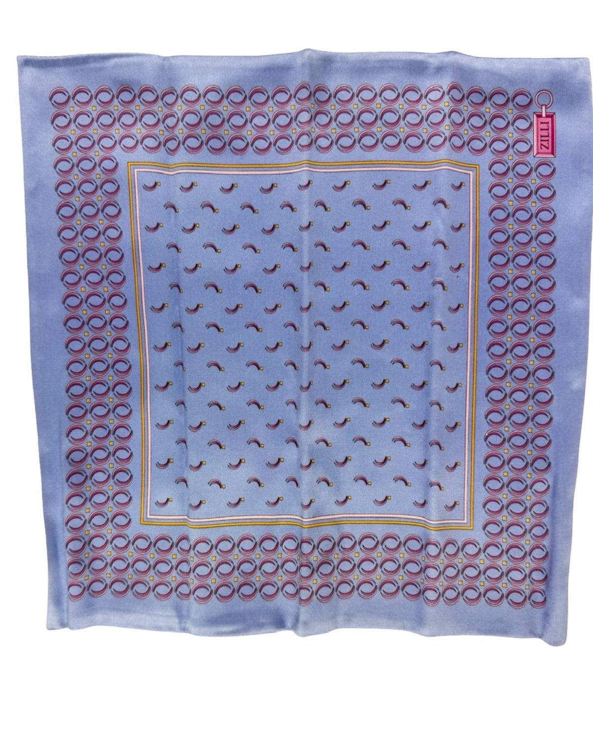 Zilli Pocket Square Light Blue Bordeaux Geometric Design