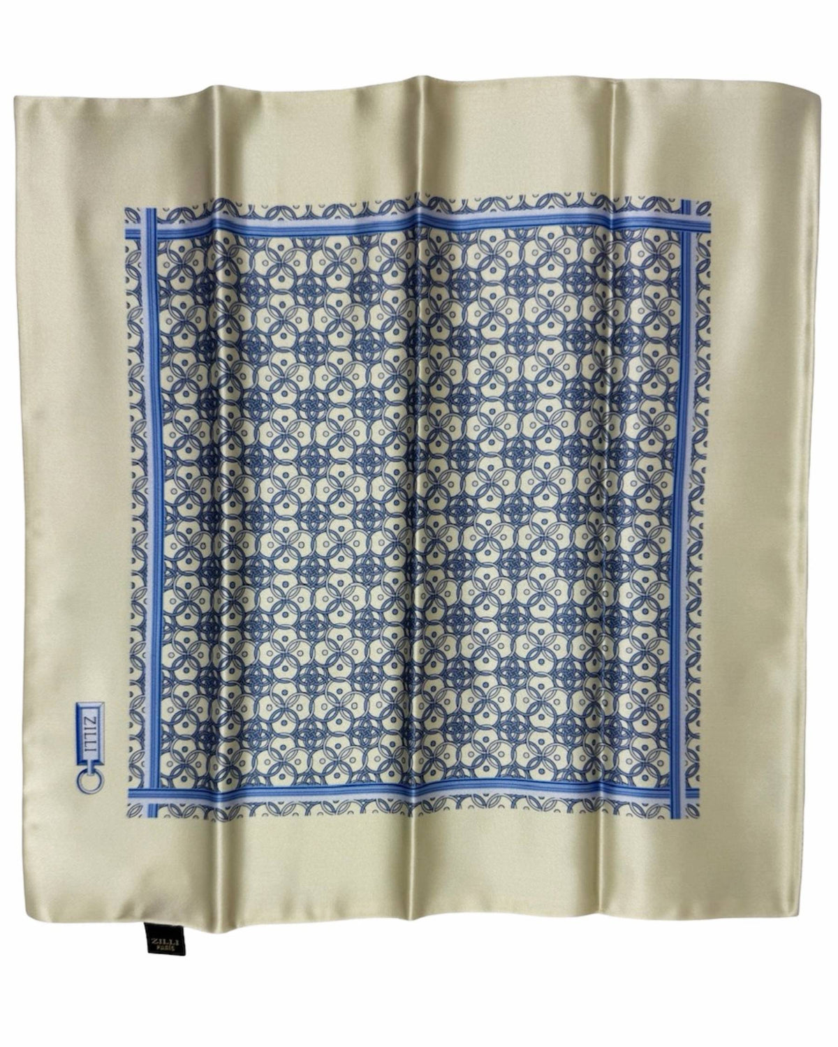 Zilli Pocket Square Off-White Blue Geometric Design