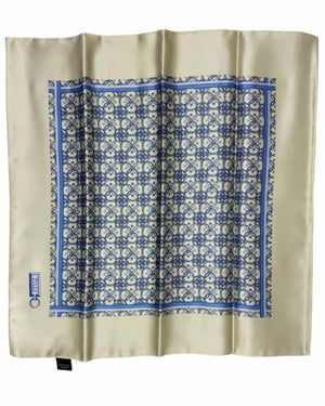 Zilli Pocket Square Off-White Blue Geometric Design