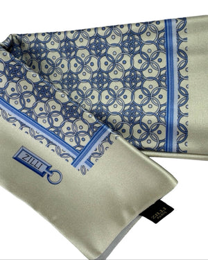 Zilli Pocket Square Off-White Blue Geometric Design