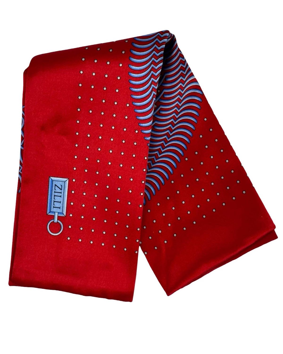 Zilli Pocket Square Red with Light Blue Circle Design