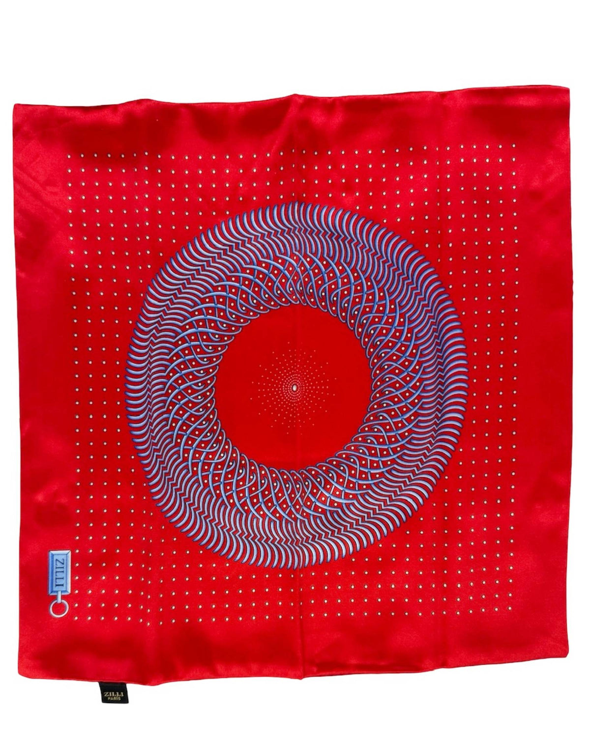 Zilli Pocket Square Red with Light Blue Circle Design