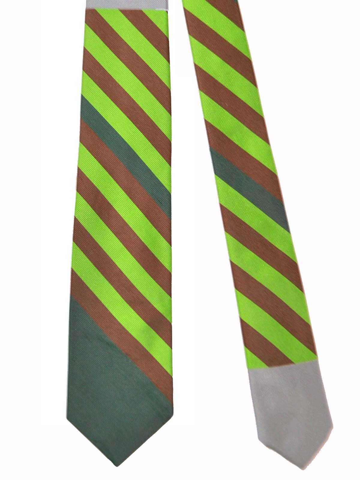 Gene Meyer Silk Tie Lime Brown Gray Stripes FINAL SALE