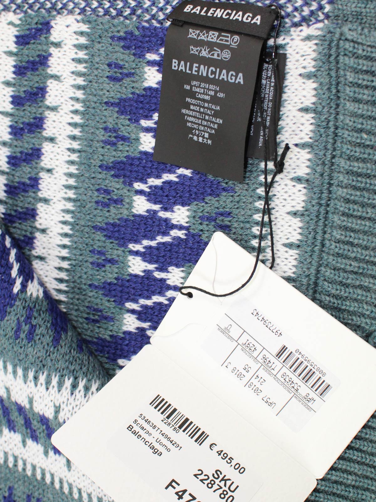 Balenciaga Scarf Ceylon Green Lapis Blue White Extra Long Men Shawl