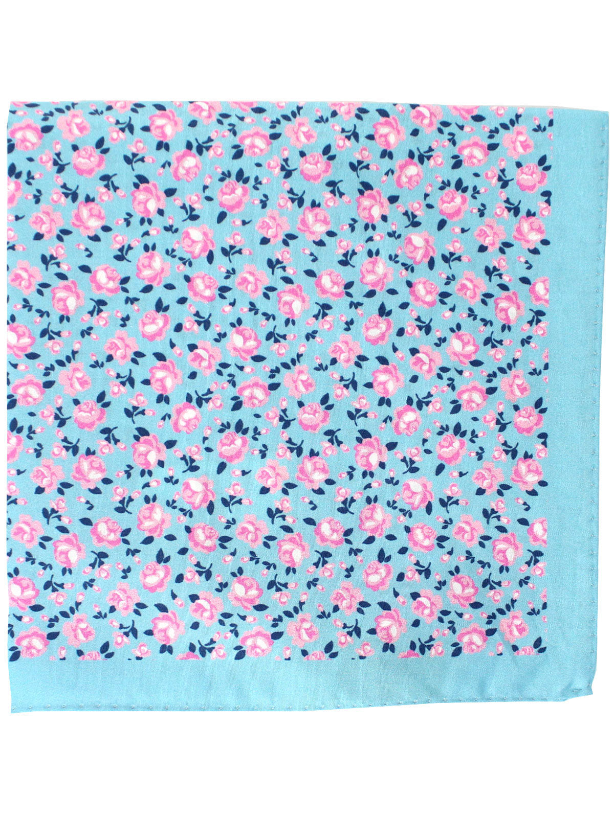 Luigi Borrelli Cotton Pocket Square Blue Pink Floral