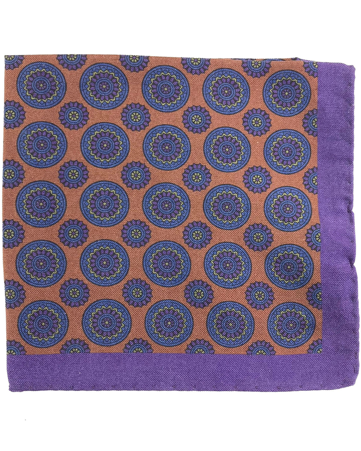 Luigi Borrelli Silk Pocket Square Purple Brown Medallions