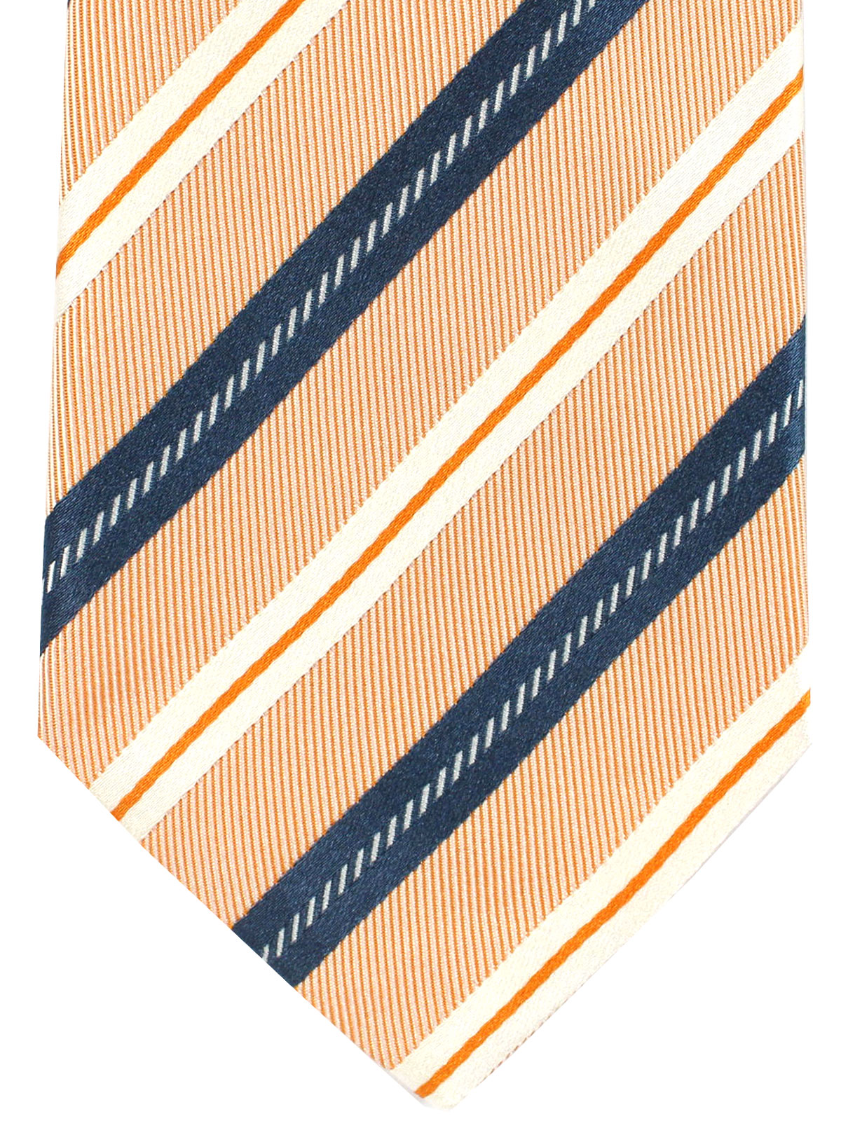 Luigi Borrelli Silk Tie Orange Navy Stripes