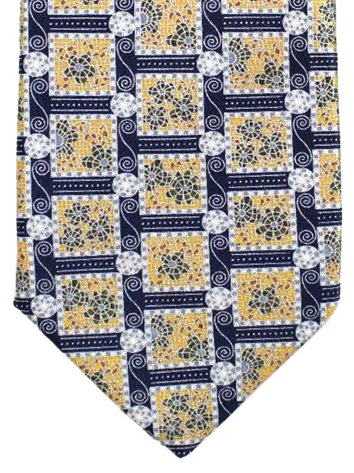 Brioni Tie Silver Black Mustard Geometric