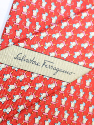 Salvatore Ferragamo Silk Tie Red Mouse On Stool SALE