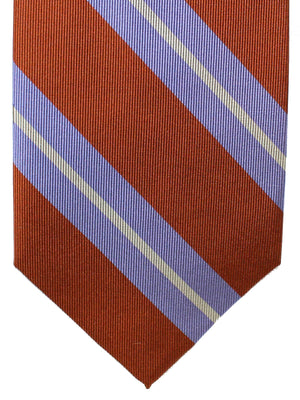 Finamore Sevenfold Tie Rust Brown Lilac Stripes SALE