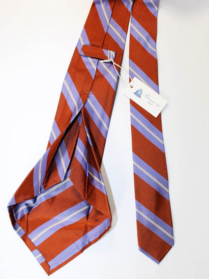 Finamore Sevenfold Tie Rust Brown Lilac Stripes