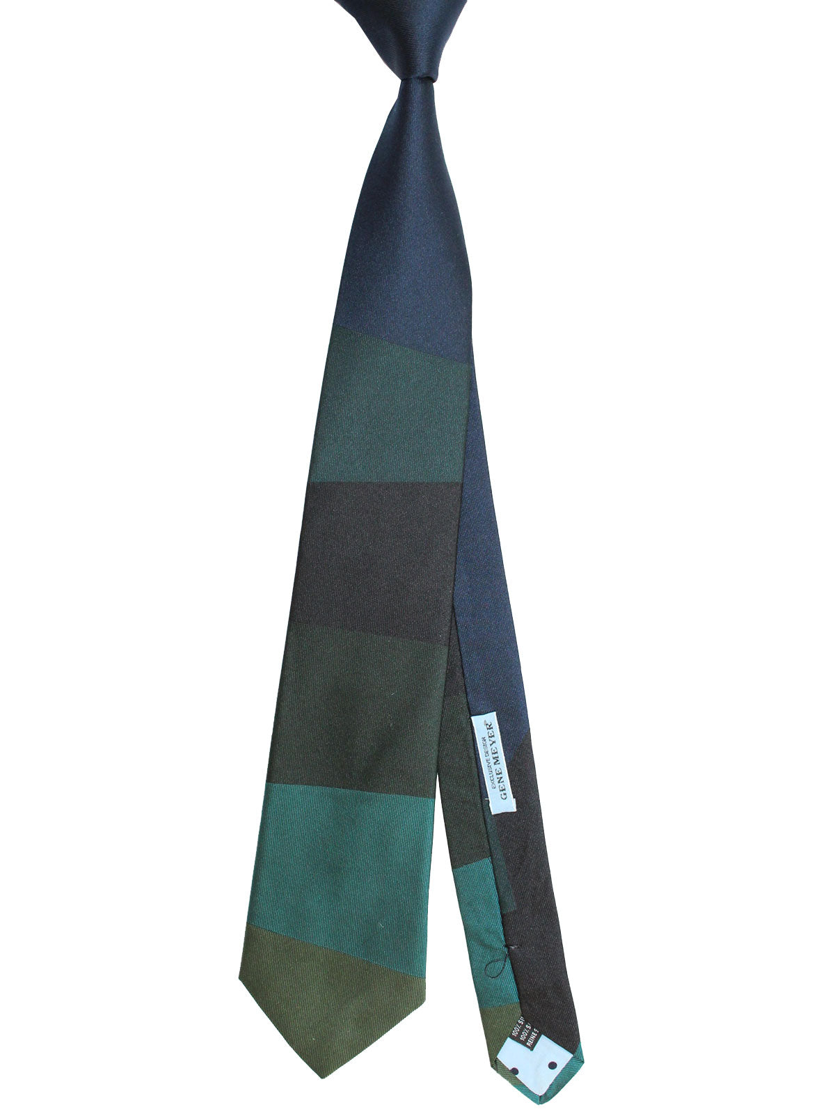 Gene Meyer Silk Tie Dark Green Blue Stripes