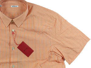 Kiton Short Sleeve Shirt White Orange Check 43 - 17 REDUCED - SALE