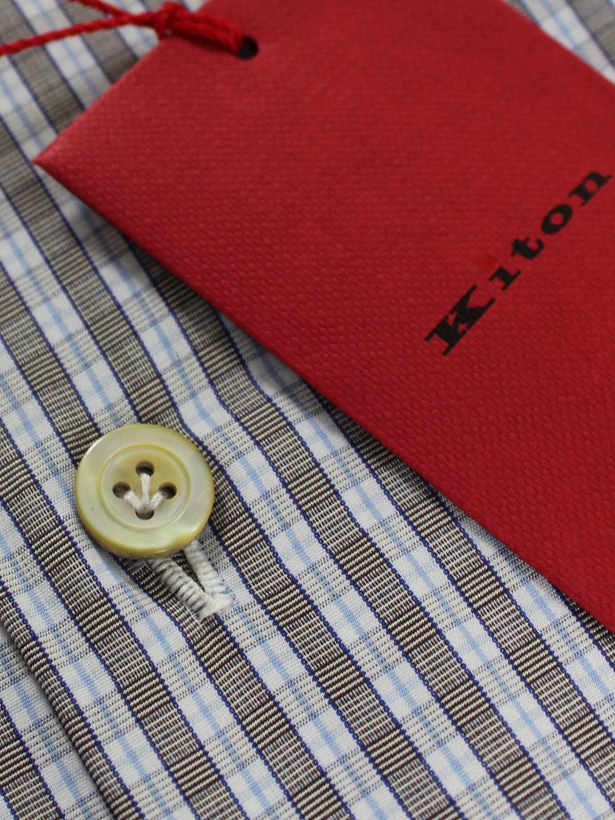 Kiton Dress Shirt White Brown Blue CheckKiton Shirt White Brown Blue Check