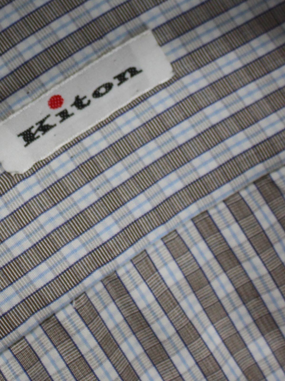 Kiton Dress Shirt White Brown Blue Check