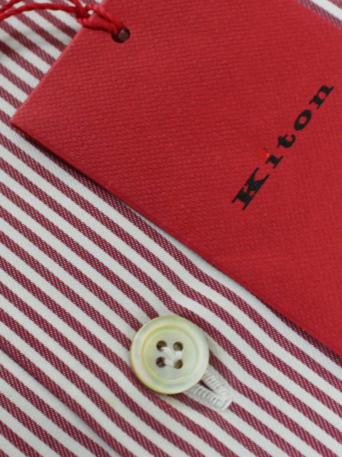 Kiton Dress Shirt White Maroon Stripes