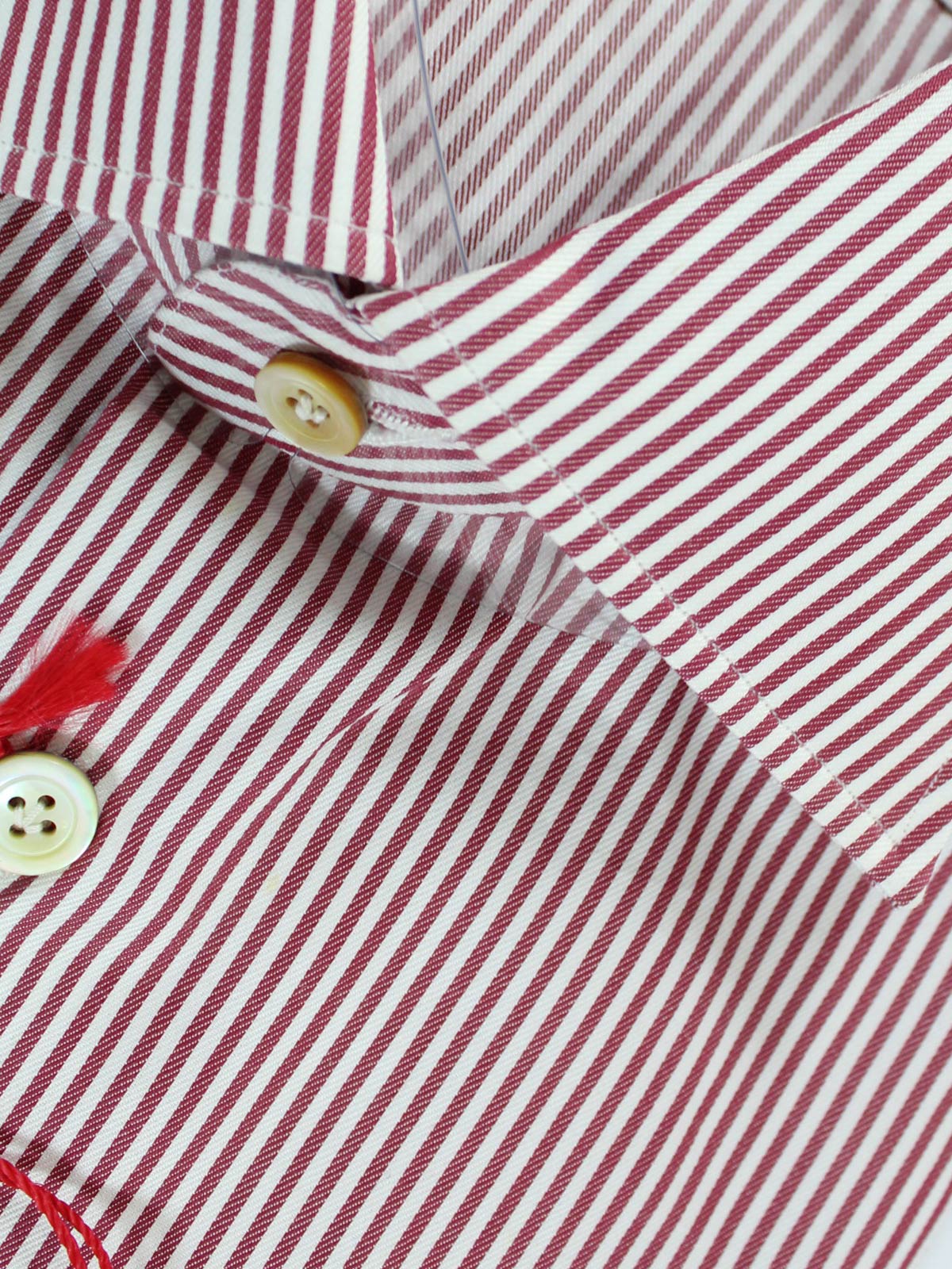 Kiton Dress Shirt White Maroon Stripes Design 43 - 17 SALE
