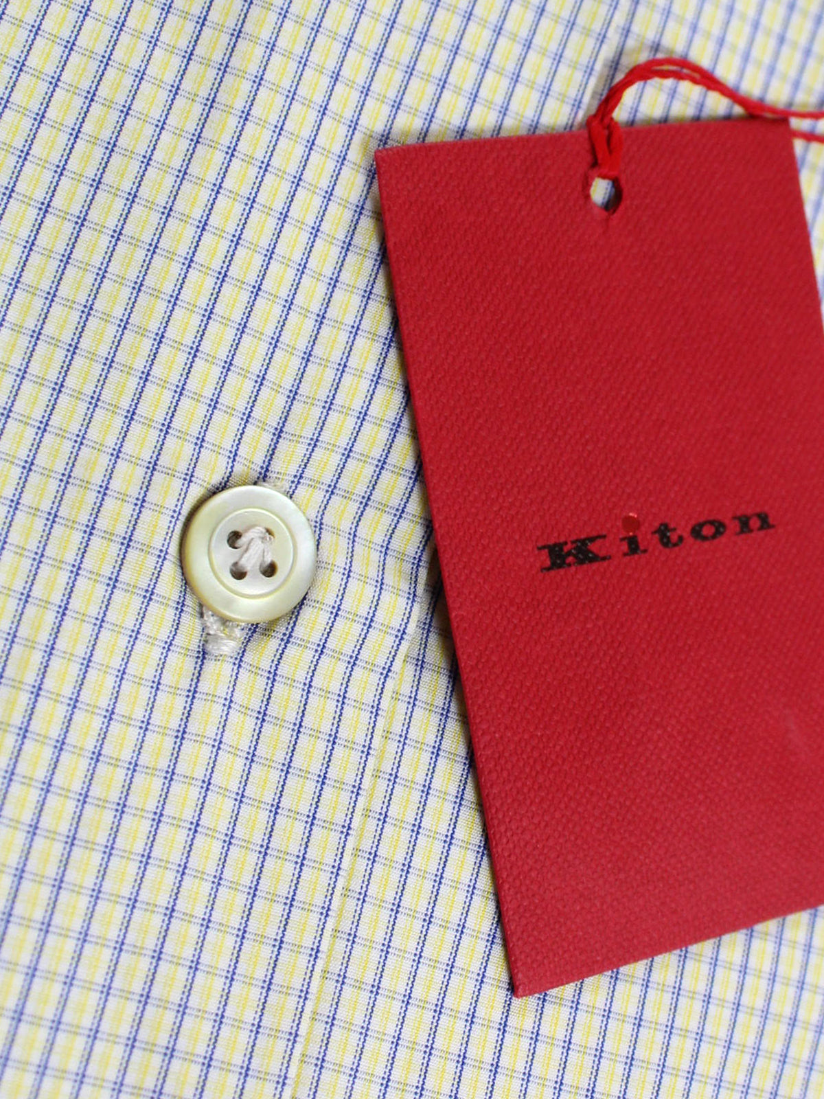 Kiton Dress Shirt White Lime Navy Check Spread Collar