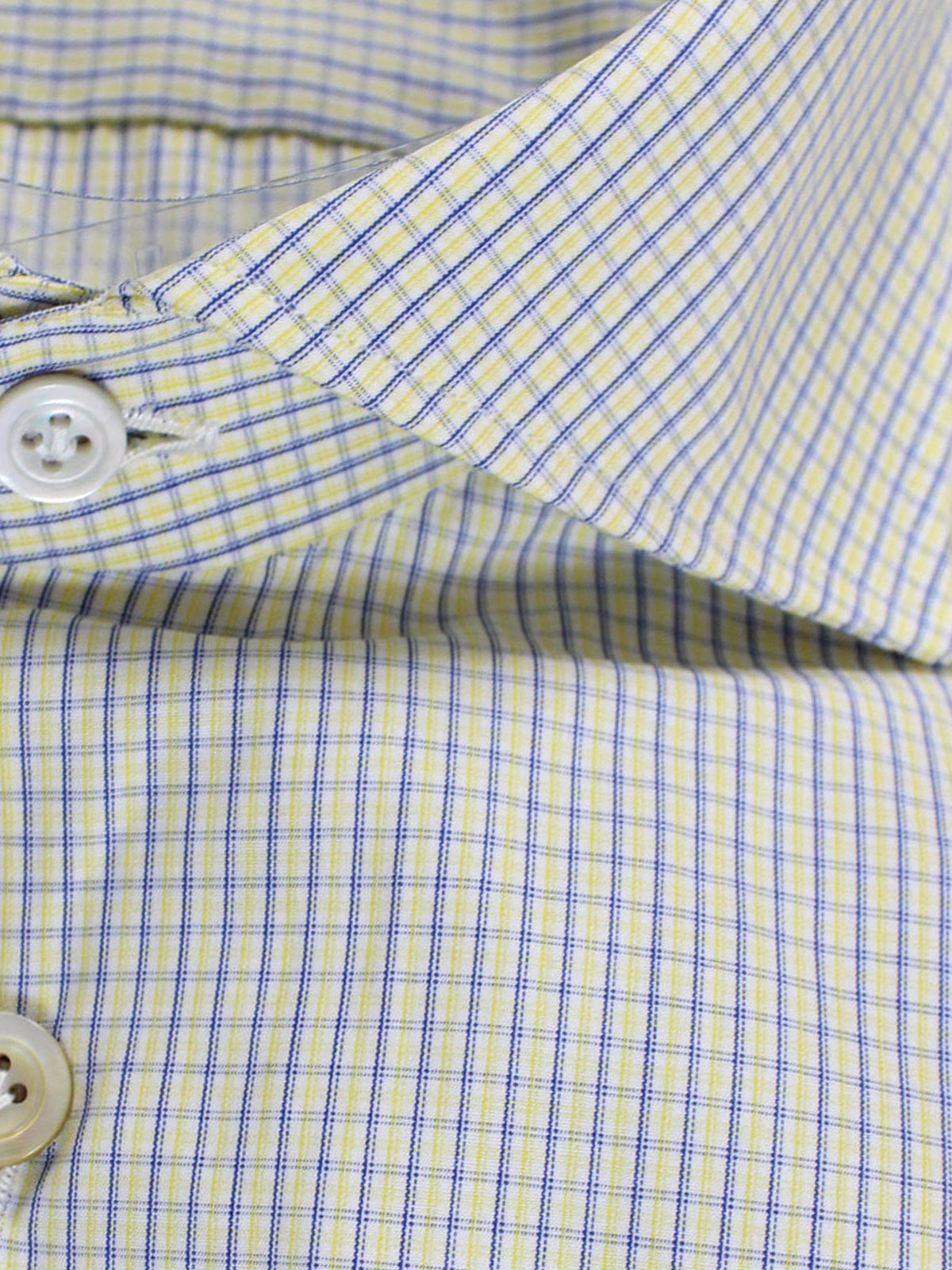 Kiton Dress Shirt White Lime Navy Check Spread Collar