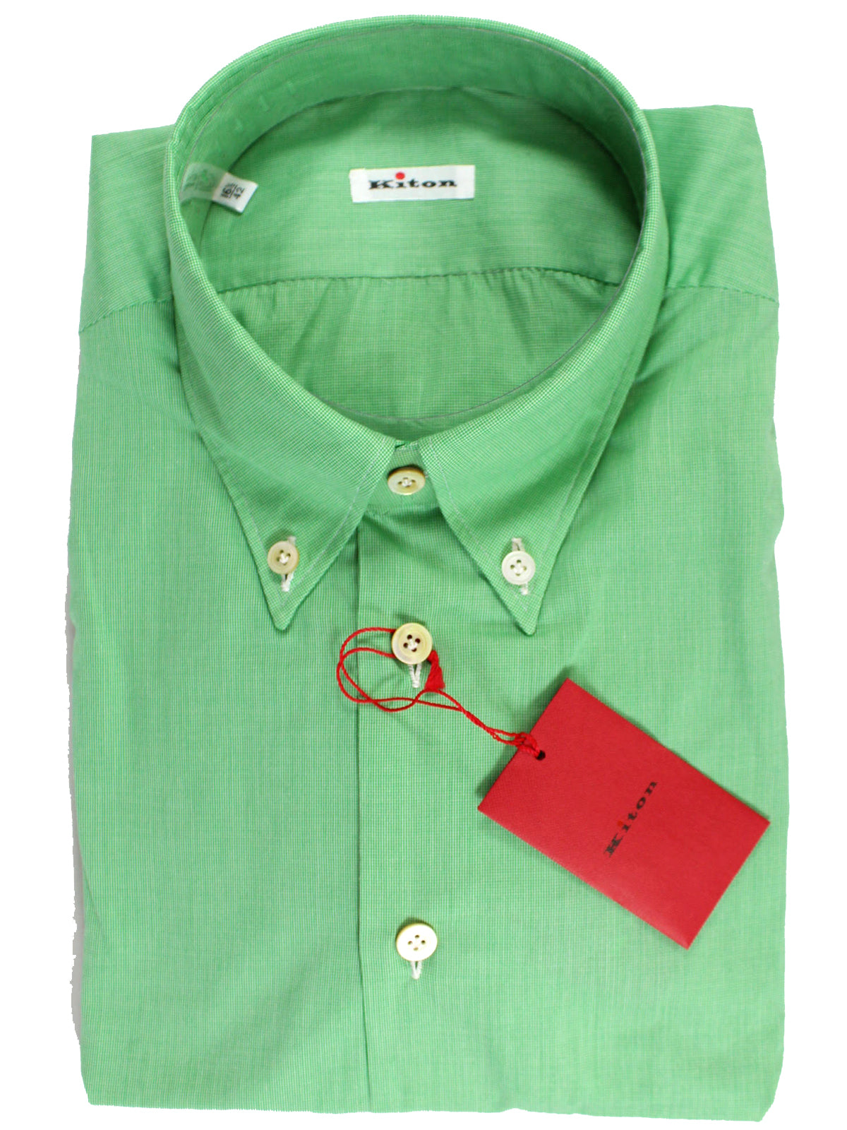Kiton Dress Shirt Royal Green Solid Button Collar