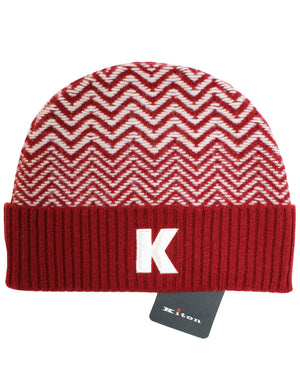 Kiton Soft Knit Cap Cashmere Maroon Gray Zig Zag