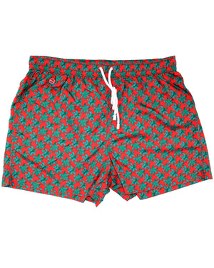 Kiton Swim Shorts L Red Blue Green Leaves - Men Swimwear