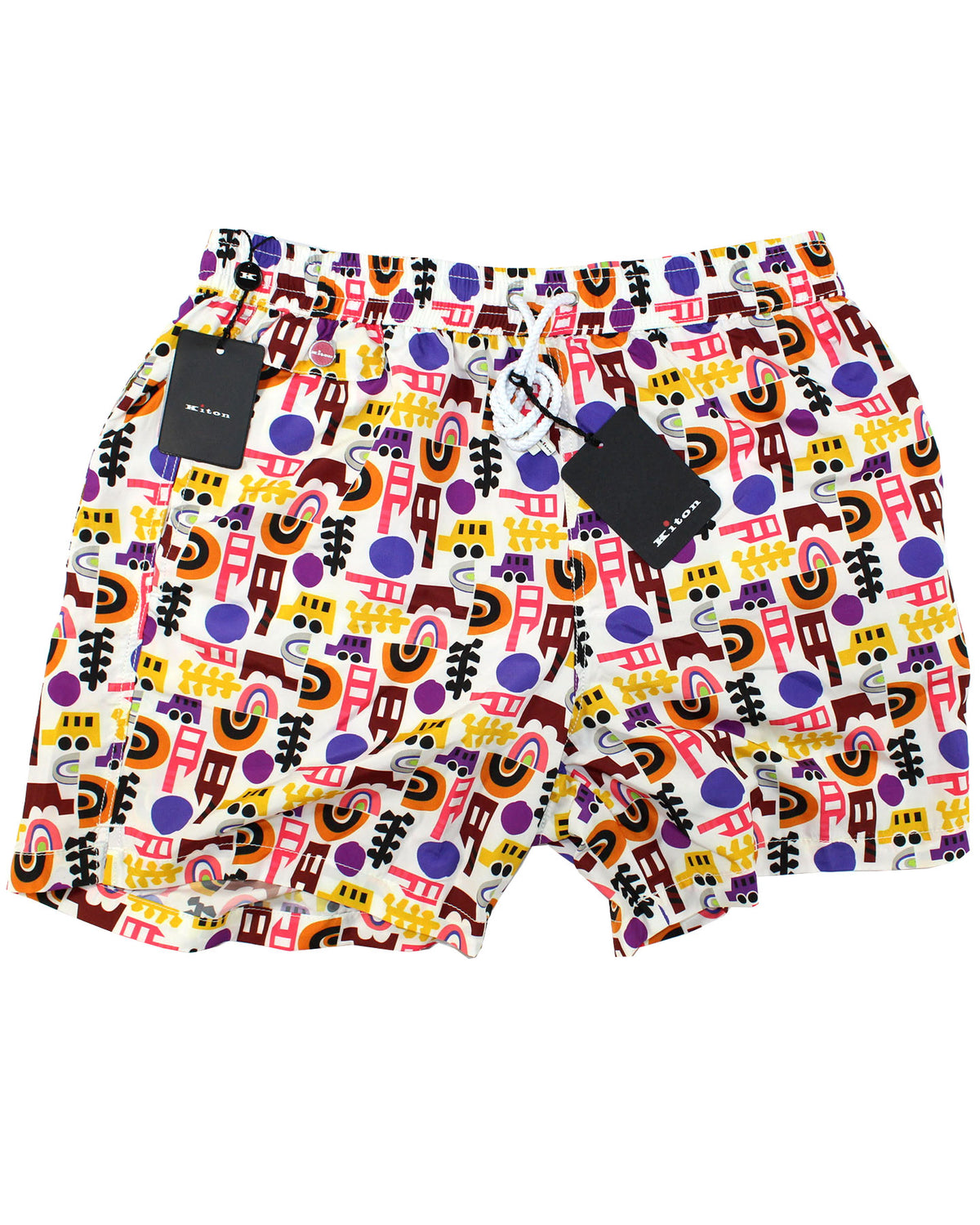 Kiton Swim Shorts L White Multi Color Novelty - Men Swimwear