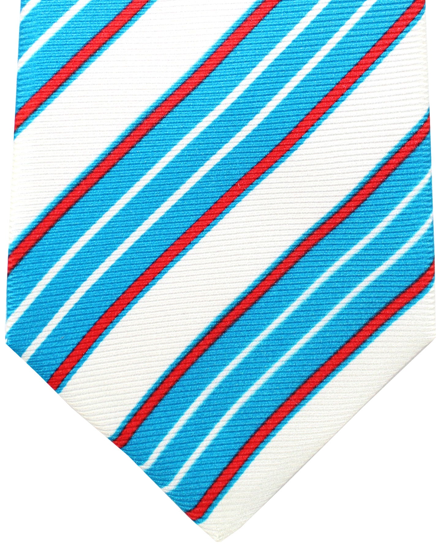 Kiton Sevenfold Necktie White Aqua Red Stripes
