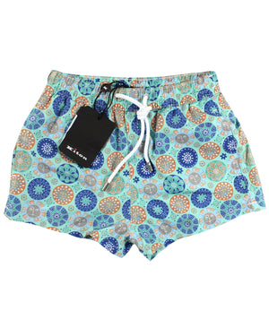 Kiton Youth Swim Shorts 6 Aqua Navy Orange Medallions