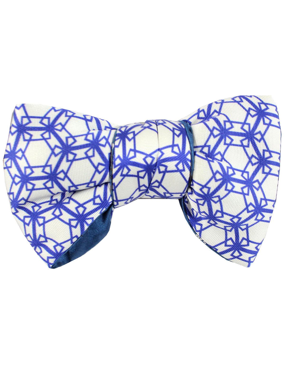Le Noeud Papillon Silk Bow Tie White Blue Geometric Floral - Self Tie