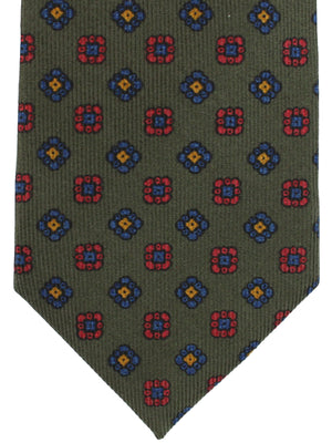 E. Marinella Silk Tie Forest Green Navy Red Geometric