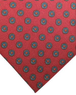 E. Marinella Tie Maroon Brown Green Medallions Design - Wide Necktie