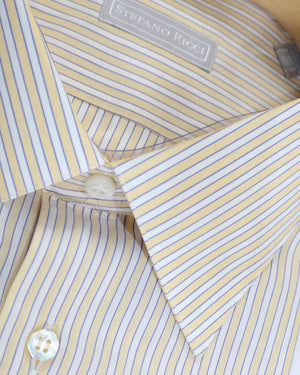 Stefano Ricci Dress Shirt White Orange Blue Striped Design 43 - 17 SALE