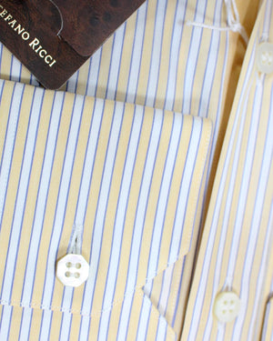 Stefano Ricci Dress Shirt White Orange Blue Striped Design 43 - 17 SALE