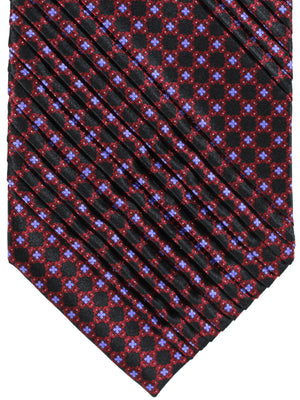 Stefano Ricci Tie Black Purple Floral Check - Pleated Silk Necktie