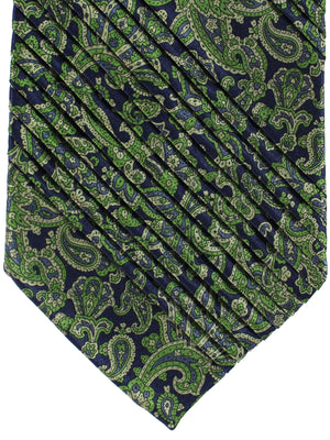 Stefano Ricci Pleated Silk Tie Dark Blue Dark Green Paisley