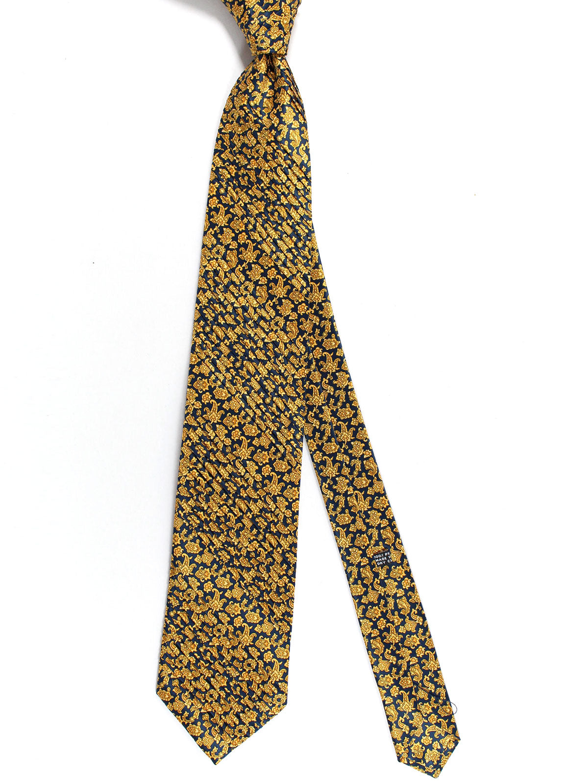 Stefano Ricci Tie Dark Blue Gold Ornamental - Pleated Silk