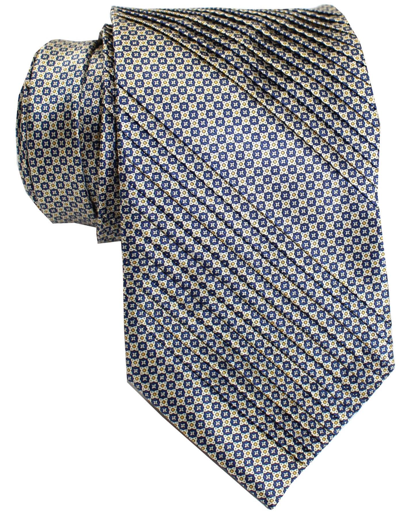 Stefano Ricci Tie Silver Navy Geometric - Pleated Silk